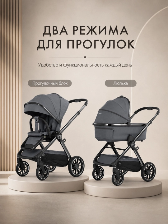 Детская коляска 2 в 1 с люлькой и прогулочным блоком, складная коляска с сумкой-рюкзаком