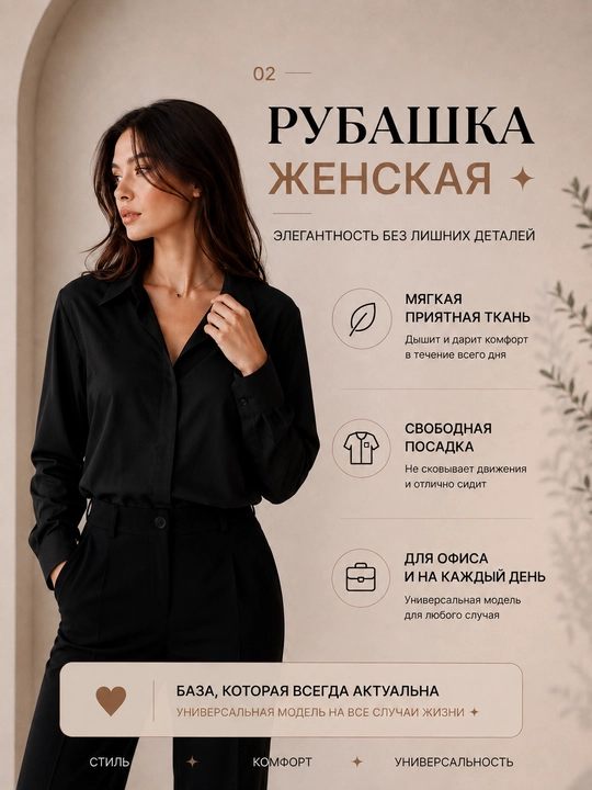 Рубашка женская блузка с длинным рукавом, классическая, офисная, повседневная рубашка - 