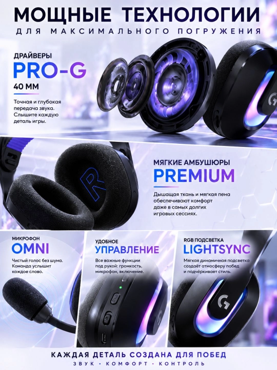 Игровые наушники Logitech G522, беспроводные, Bluetooth 5.3, до 90 часов