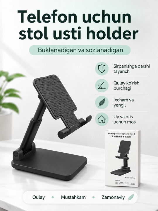 Telefon uchun qulay buklanadigan holder, sirpanishga qarshi tayanch - 
