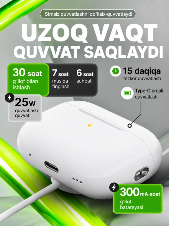 Simsiz quloqchinlar Air Pro 2 Premium, sensorli bluetooth naushnik iPhone va Android uchun