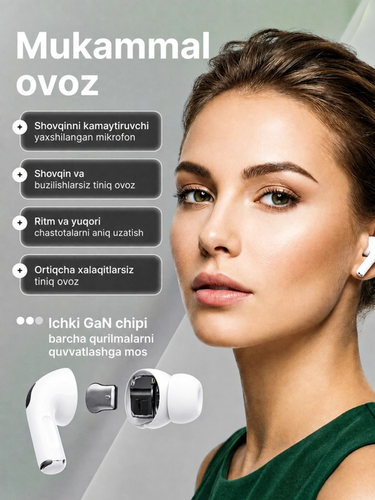 Simsiz quloqchinlar Air Pro 2 Premium, sensorli bluetooth naushnik iPhone va Android uchun