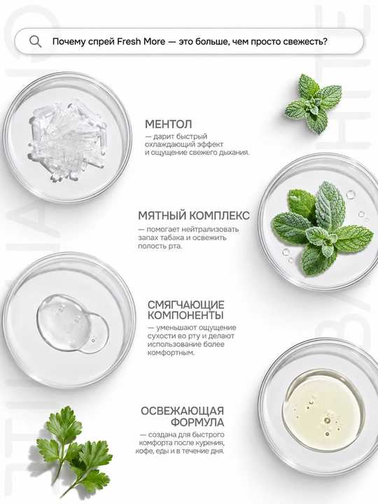 Fresh More chekuvchilar uchun nafasni tozalaydigan spray, mentol va evkalipt bilan, 20 ml