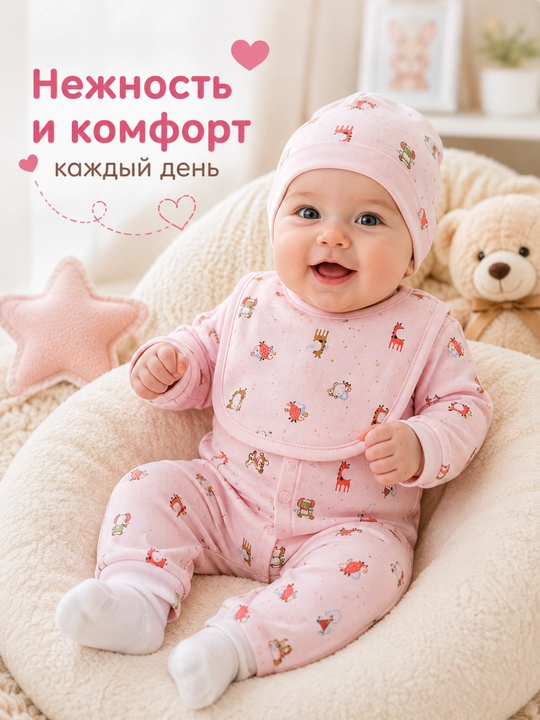 Комплект одежды для новорождённых из 6 предметов — с принтом животных