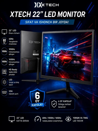Monitor Xtech 19" 22" dyumlik 60Hz LED office monitor - 
