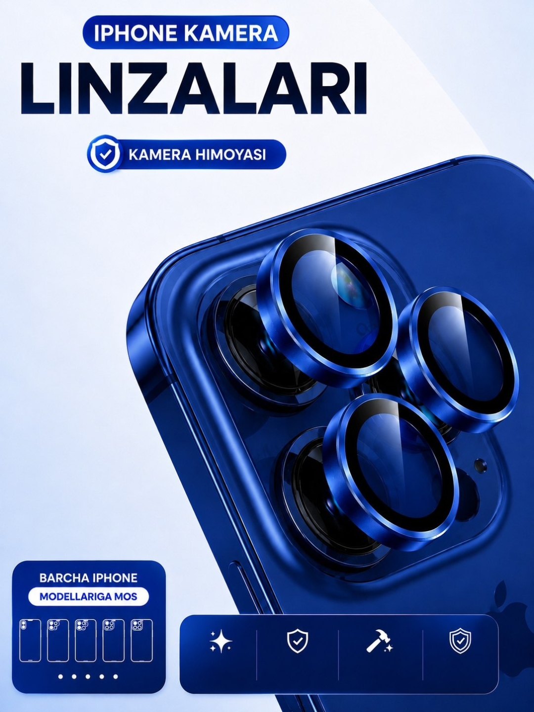 Защитное стекло камеры iPhone 13 Pro, 11, 12, 14, 15, 16, 17 Pro/Pro Max, чехол