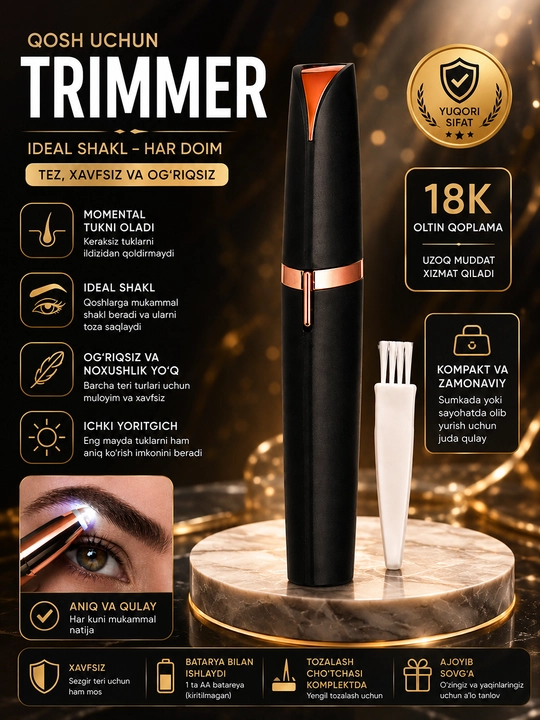 Qosh uchun elektr trimmer — ayollar uchun qosh shakllantirgich, ichki yoritgichli, tozalas - 