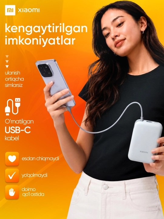Tashqi akkumulyator, Xiaomi Power Bank 10 000 mA/soat o‘rnatilgan Type-C kabel bilan 22.5W