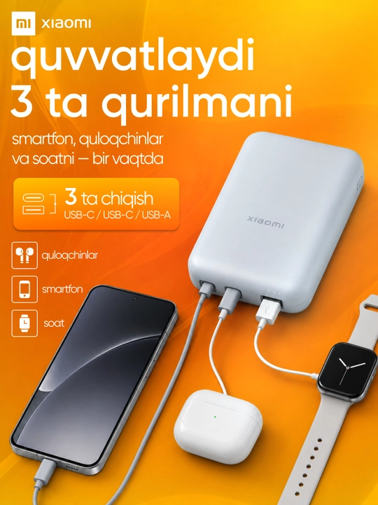 Tashqi akkumulyator, Xiaomi Power Bank 10 000 mA/soat o‘rnatilgan Type-C kabel bilan 22.5W
