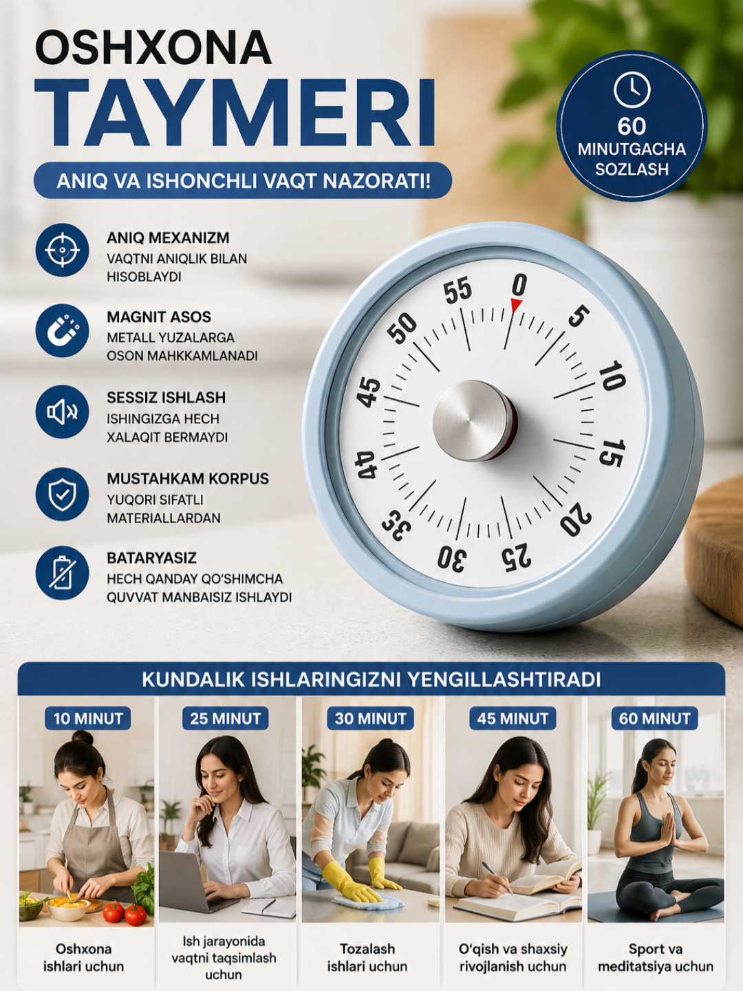 Oshxona taymeri, mexanik, magnitda - 