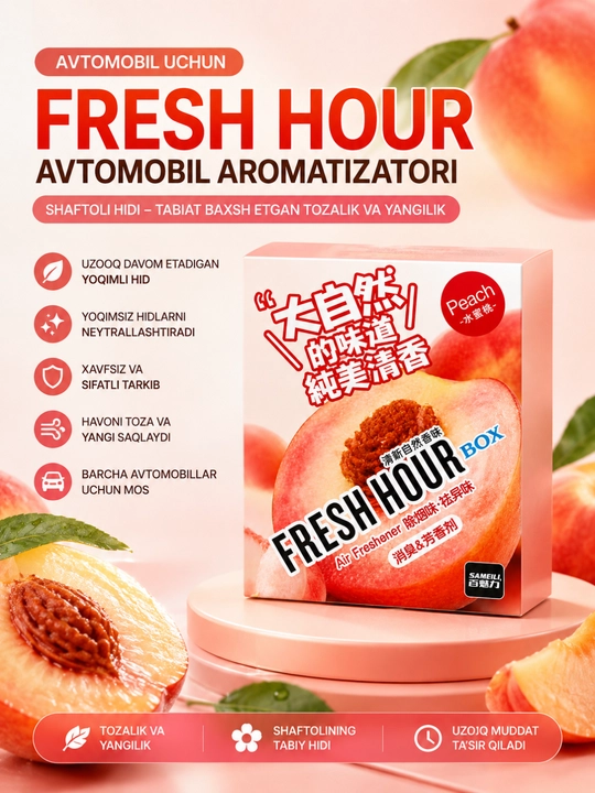 Fresh Hour Box Shaftoli Aromatli Havo Yangilovchi, Avtomobil va Xonalar uchun Aroma Box - 