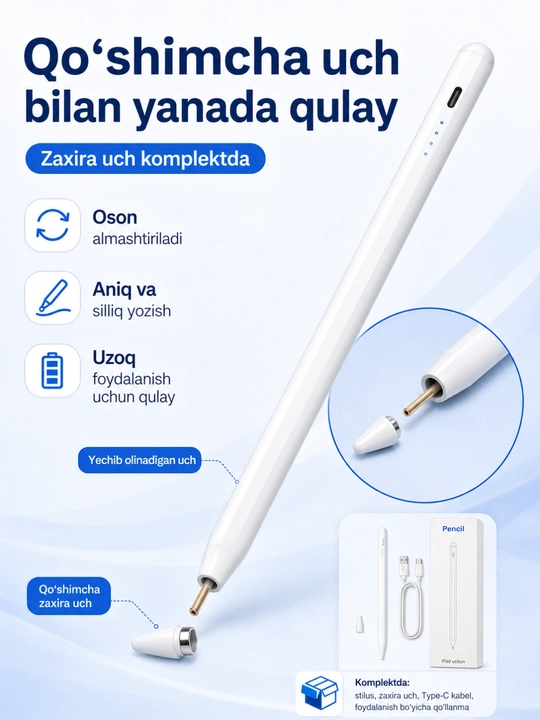 Planshet va telefonlar uchun sensorli stilus ruchka, iOS va Android uchun