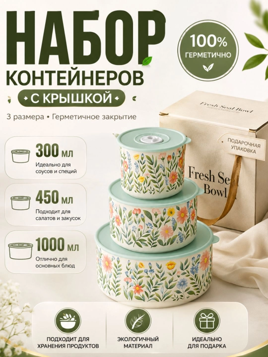 Набор контейнеров для еды, кухонный органайзер, банки с крышкой - 