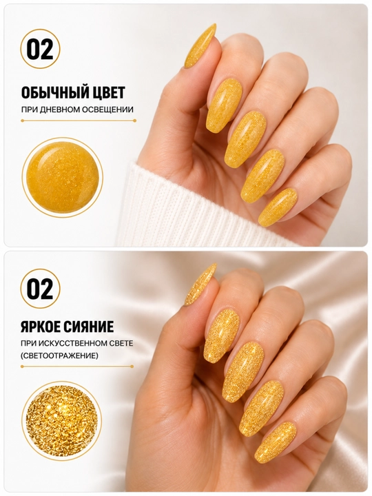 VINIMAY 15 ml UV/LED yorug‘lik qaytaruvchi shimmerli va yorqin jiloli tirnoq gel-laki