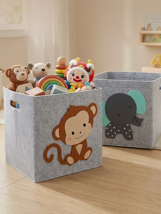 Корзина для хранения игрушек 30×30×30 см складная гипоалергенная с ручками, с животными