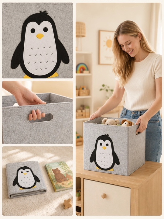 Корзина для хранения игрушек 30×30×30 см складная гипоалергенная с ручками, с животными