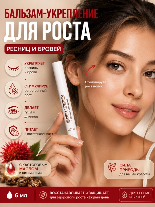 Бальзам-укрепление для ресниц и бровей Bielita, Сила природы, 6 мл - 