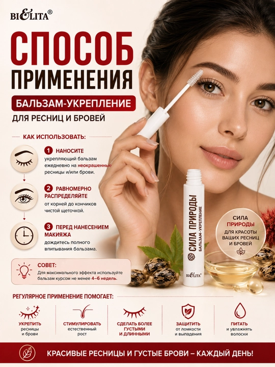 Бальзам-укрепление для ресниц и бровей Bielita, Сила природы, 6 мл