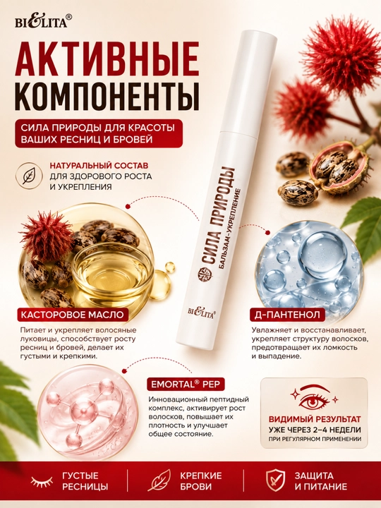 Бальзам-укрепление для ресниц и бровей Bielita, Сила природы, 6 мл