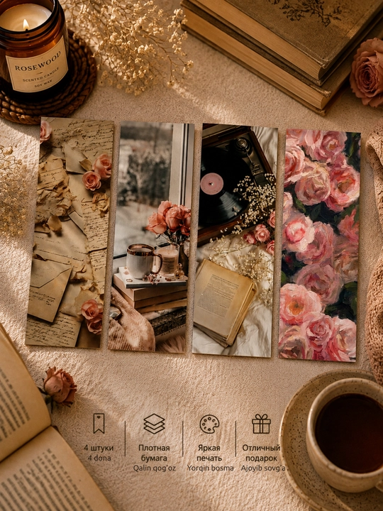 Закладки для книг эстетичные, в наборе 4 штуки - 