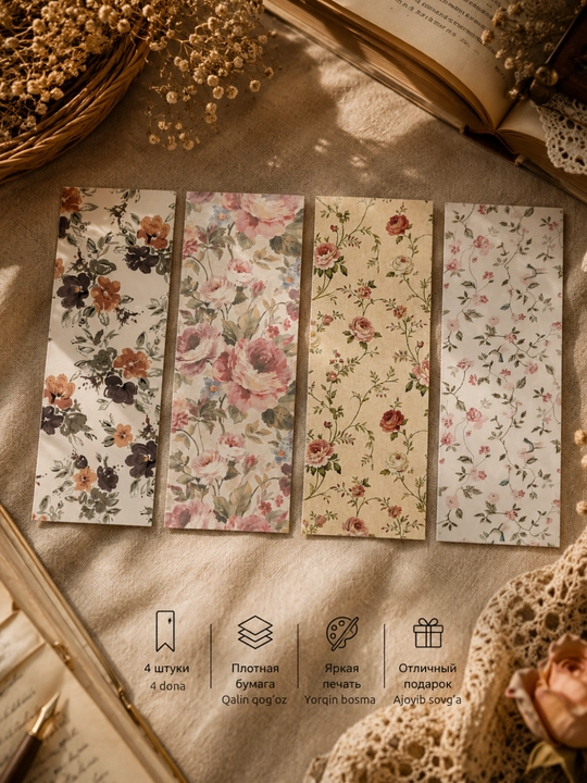 Закладки для книг эстетичные, в наборе 4 штуки - 