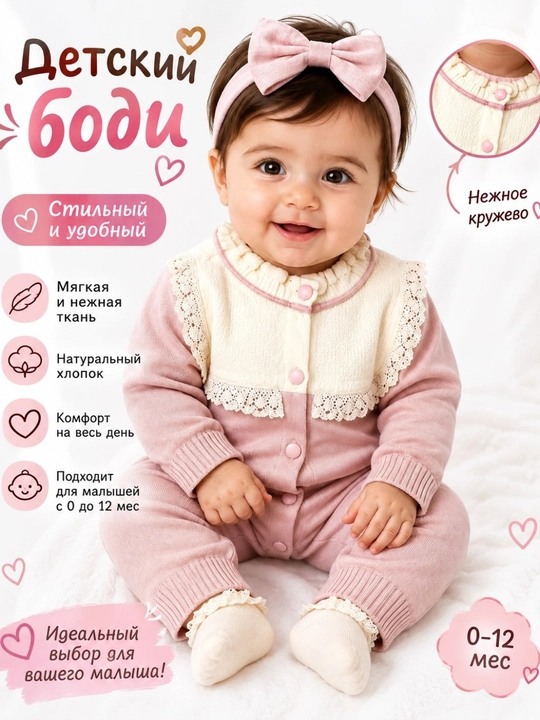 Детская двойка, вязаная детская одежда, боди - 