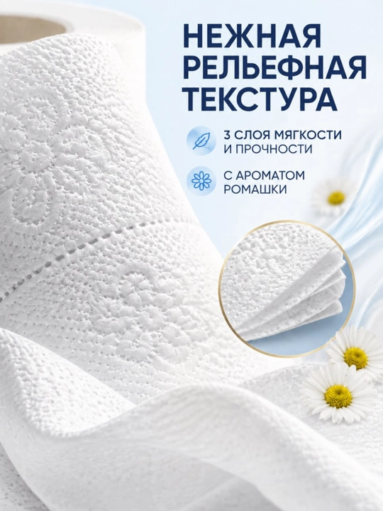 NEBO Aroma hojatxona qog‘ozi, 3 qavatli, moychechak iforli, 100% sellyuloza, 8 dona
