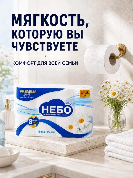 NEBO Aroma hojatxona qog‘ozi, 3 qavatli, moychechak iforli, 100% sellyuloza, 8 dona