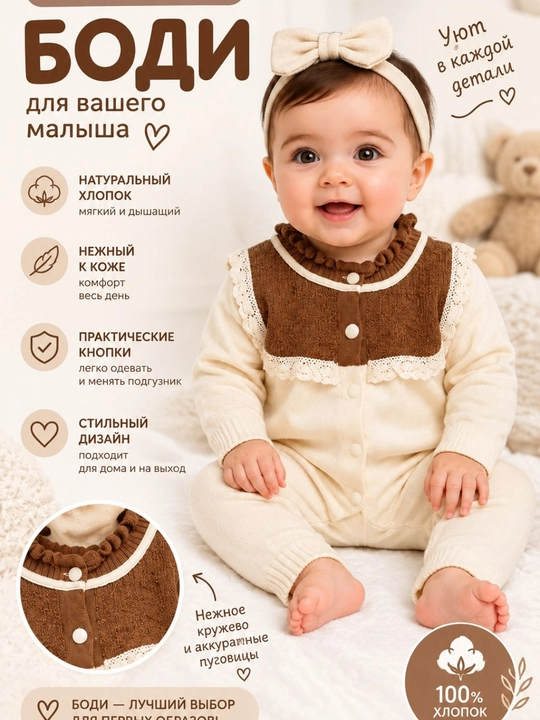 Детская двойка, вязаная детская одежда, боди - 