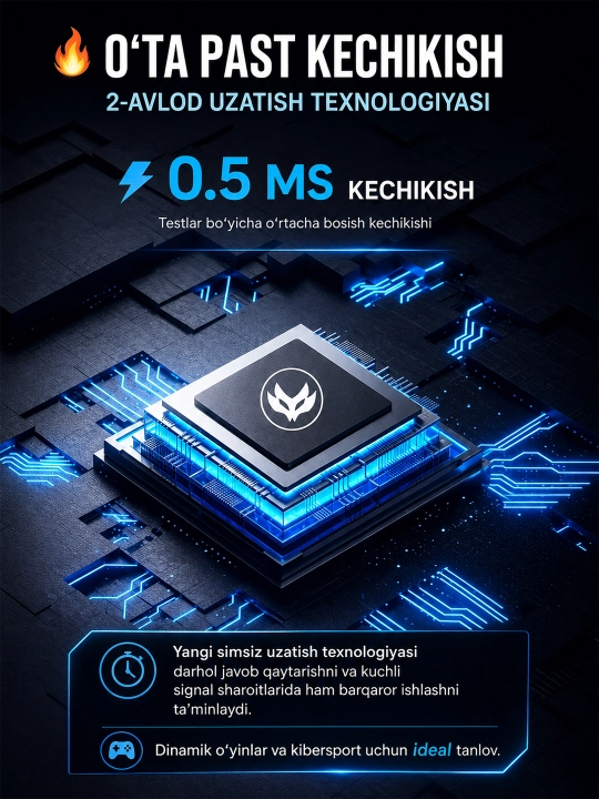 HYH PRO V6+ simsiz o‘yin sichqonchasi, 12800 DPI, 1000 Hz
