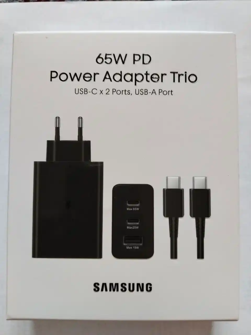 Samsung 65W PD adapter, USB-C tezkor zaryadlovchi, samsung zaryadchik, kabel bilan