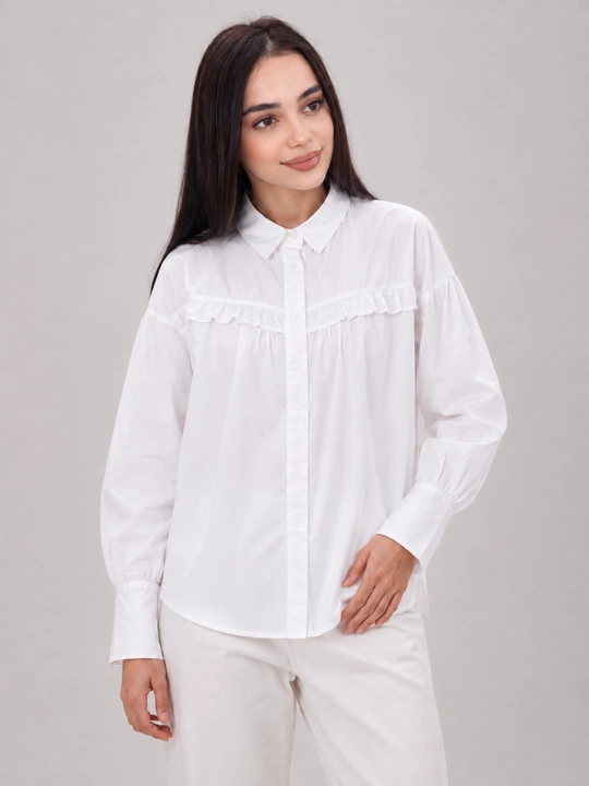 Женская рубашка, кофта, блузка, поло, школьная, офисная, белая, S-XL - 