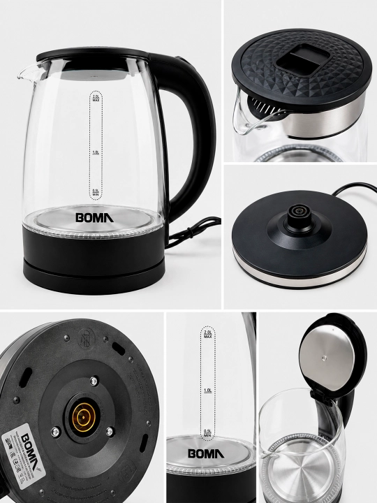 Elektr choynaglar BOMA 1500Vt, shisha, po'lat va sensorli displey 2-2,5 litr, LED va 360°