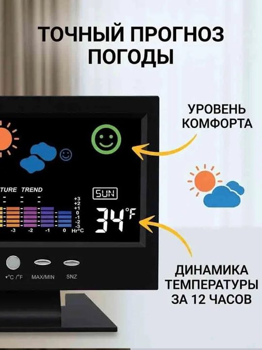Электронные часы с температурой, влажностью, календарем и будильником
