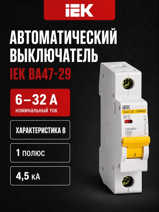 Автоматический выключатель IEK ВА47-29 1P 6-32А, характеристика B, 4,5 кА - 