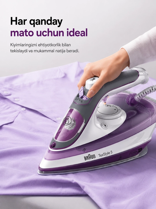 BRAUN SI5037VI  Braun TexStyle 5, Braun dazmol, bug‘li dazmol kiyim dazmoli kuchli bug‘li