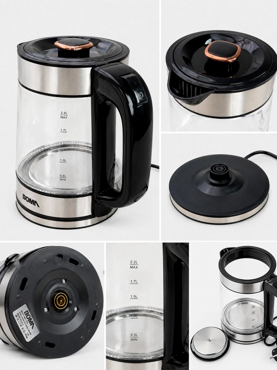 Elektr choynaglar BOMA 1500Vt, shisha, po'lat va sensorli displey 2-2,5 litr, LED va 360°
