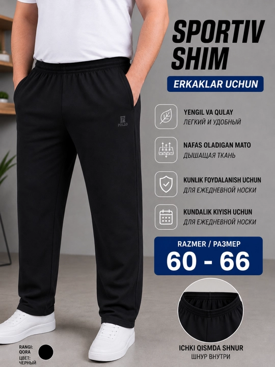 Erkaklar sport shimi, katta o‘lchamda, ulkan shim, qora triko, velikan shim - 