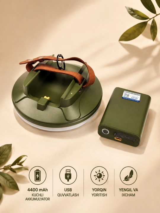 Portativ LED fonar 4400 mAh Power Bank USB akkumulyatorli chiroq