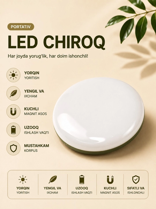 Portativ LED fonar 4400 mAh Power Bank USB akkumulyatorli chiroq