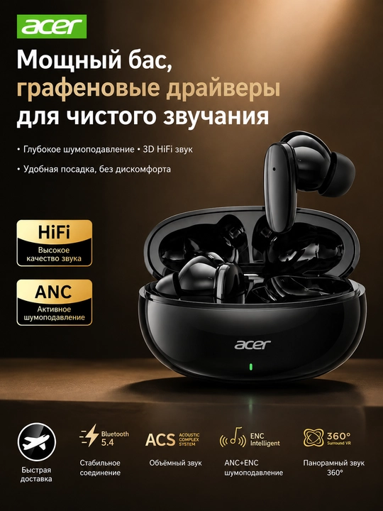 Quloqchinlar Simsiz Acer OHR594, Barcha telefon turlariga,36 soatgacha tinglash imkoniyati