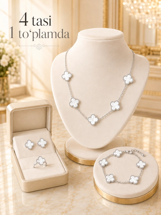 Ayollar, qizlar uchun premium 4 tasi 1 da to‘plam, zanjir, uzuk (16-20), bujiteriya, Van Cleef - 