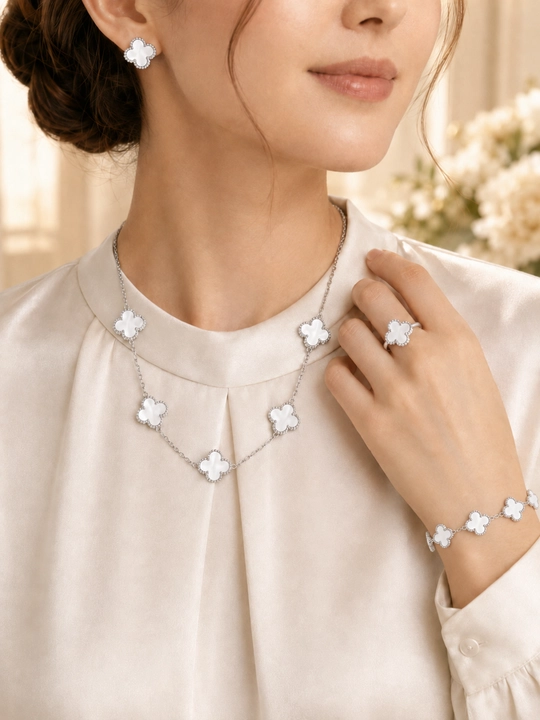 Ayollar, qizlar uchun premium 4 tasi 1 da to‘plam, zanjir, uzuk (16-20), bujiteriya, Van Cleef