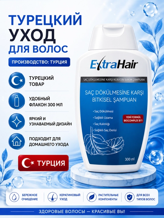 Кератиновый шампунь ExtraHair, для ежедневного ухода за волосами и кожей головы