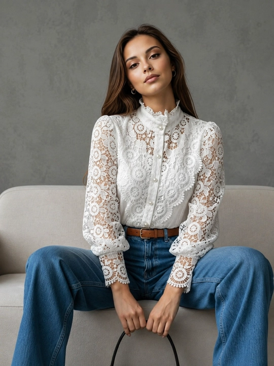 Женская блузка, школьная, офисная, белая, S-XL - 
