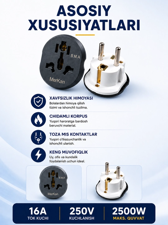 Universal adapter, sayohat adapteri, rozetka adapteri, 16 A