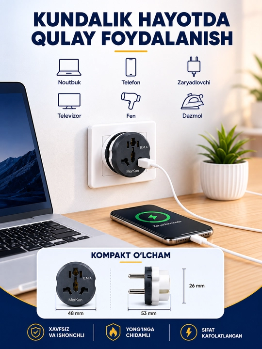 Universal adapter, sayohat adapteri, rozetka adapteri, 16 A