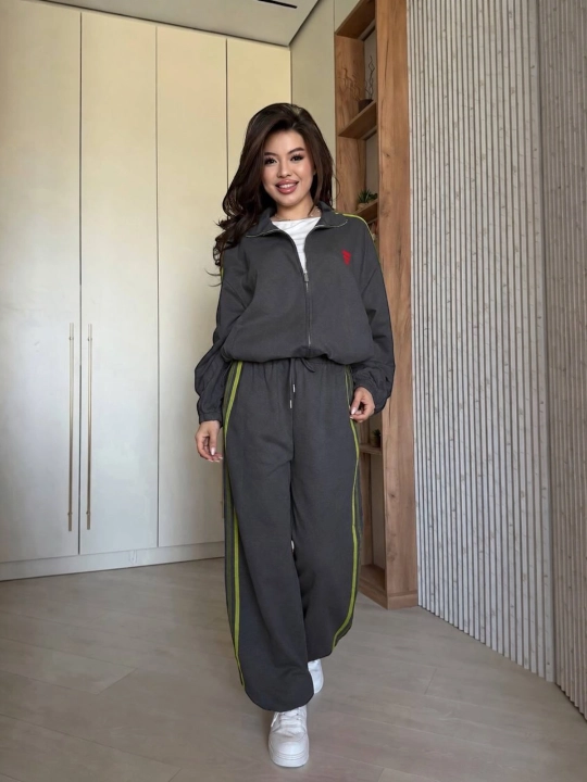 Ayollar sport kostyumi ikkilik, zamokli kofta va keng shim, oversize, 44–48 - 