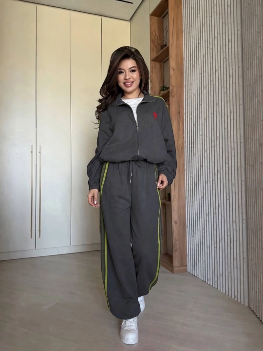 Ayollar sport kostyumi ikkilik, zamokli kofta va keng shim, oversize, 44–48