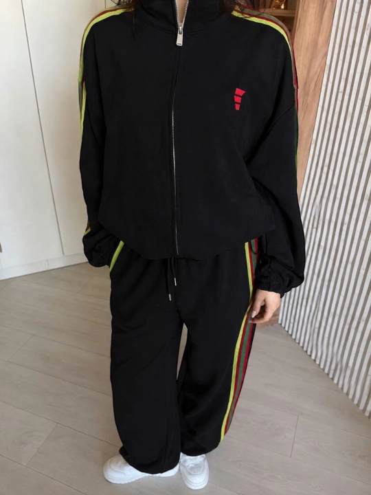 Ayollar sport kostyumi ikkilik, zamokli kofta va keng shim, oversize, 44–48